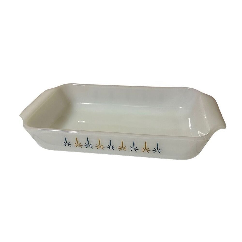 Fire King ANCHOR HOCKING 1.5Q Casserole Dish Atomic Star Candle Glow 432 Vintage